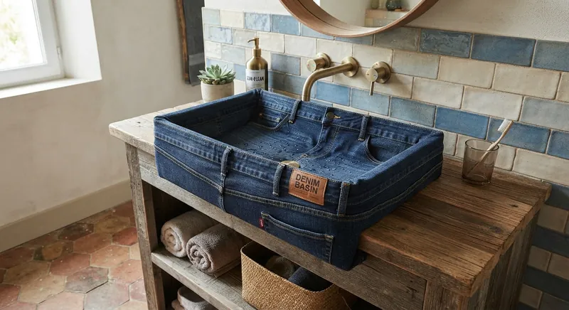 The Jink, a denim basin on a reclaimed timber washstand