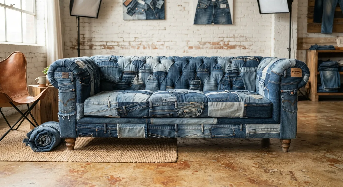 The Jouch in a sunlit room, styled with a wool throw and low table